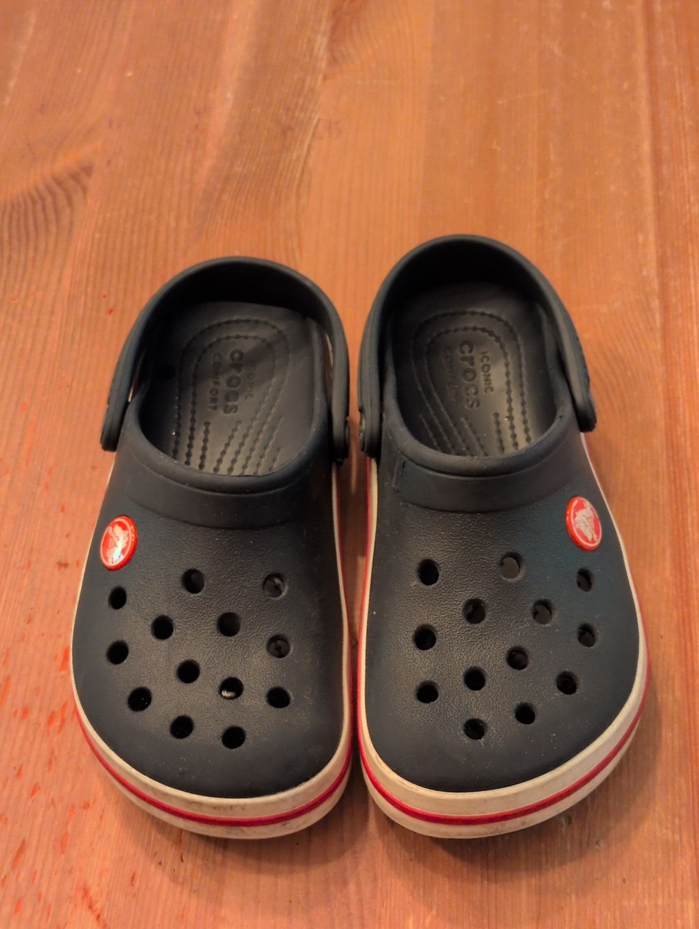 CROCS Kids Navy Clog with Red and White Stripe Sz12